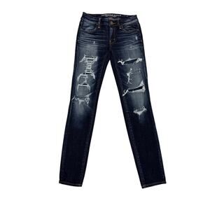 American Eagle Distressed Denim Blue Skinny Jegging Jeans Size Women's 00